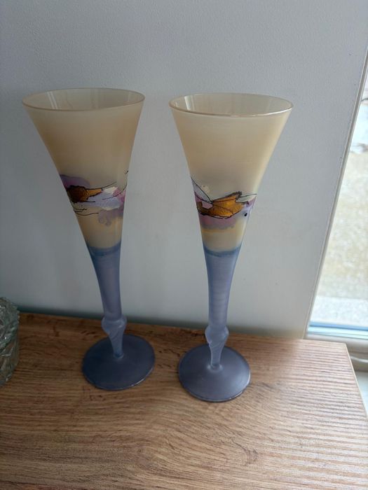 Pahare din sticla sablata pictate manual