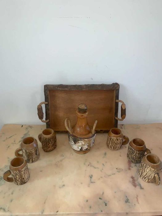 Set pahare sticla tava din lemn decor crama filigorie