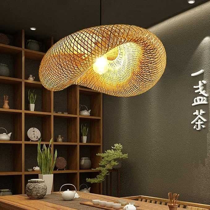 Намален. Винтидж висяща лампа полилей ретро естествен бамбук рат