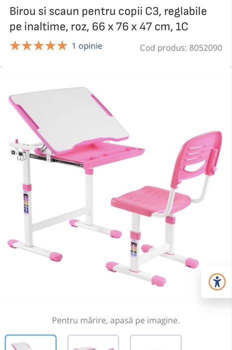 Set birou și scaun copii reglabil, roz, aproape nou