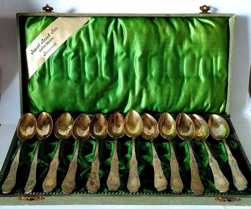 lingurițe,argint marcat, parțial aurit