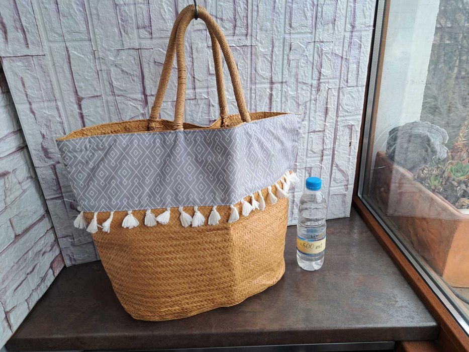 дамска чанта,Нова плажна торба,сламена кошница,плетена