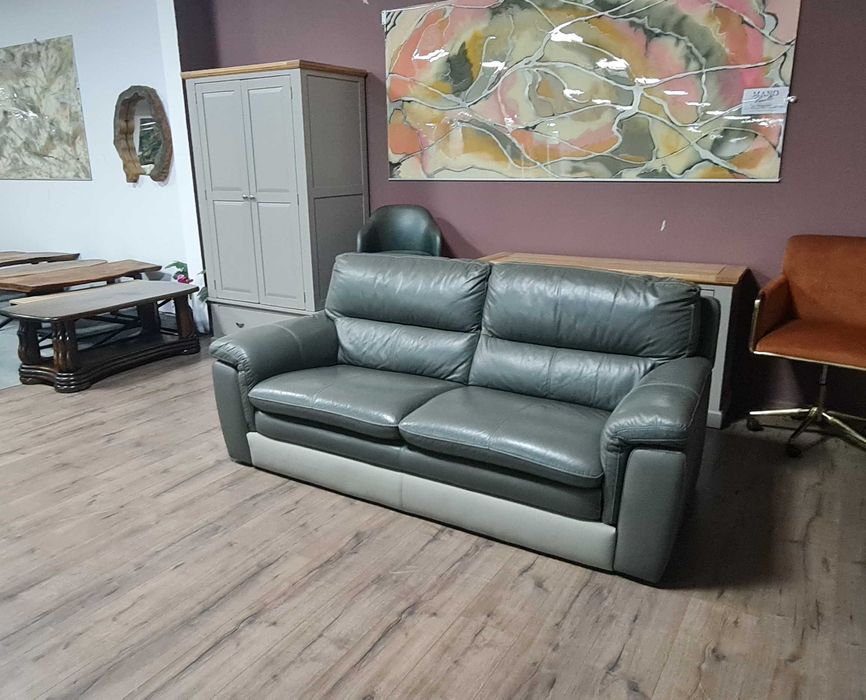 Сив кожен диван тройка