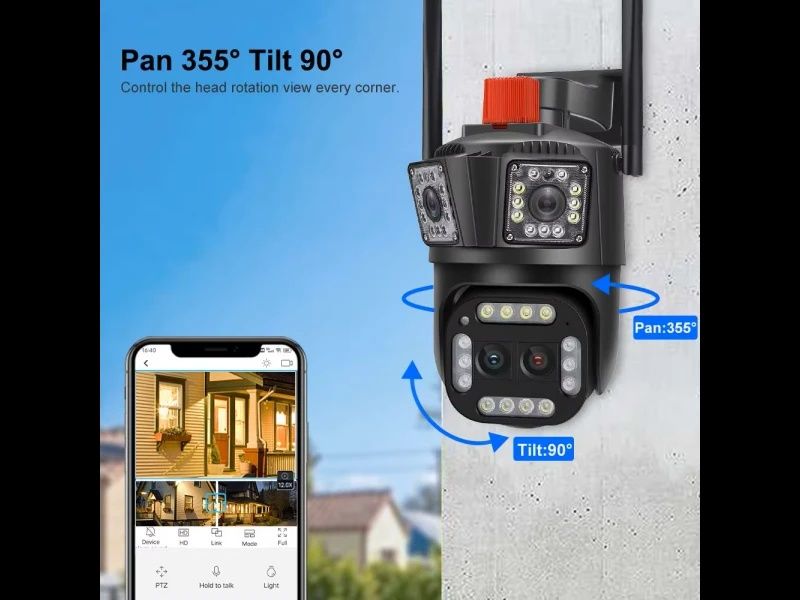 Тройна Водоустойчива Smart WiFi IP камера 12MP с двойна леща и 10× zoo