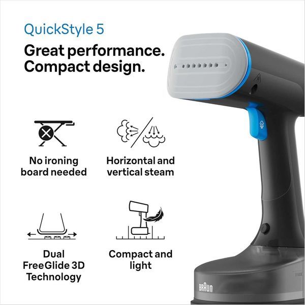 Нов Уред за Гладене с Пара Ютия BRAUN QuickStyle 5 GS5031BL, 1200 W, 2 години Гаранция