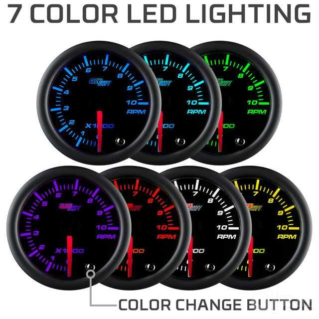 Тахометр 52mm. GlowShift Black series. 7-ти цветный