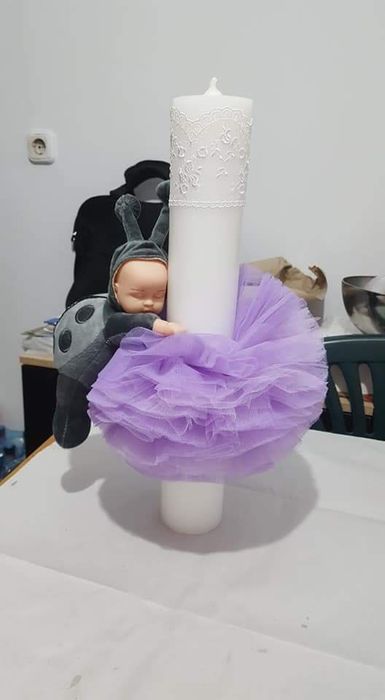 Lumânare botez cu mov - fetiță