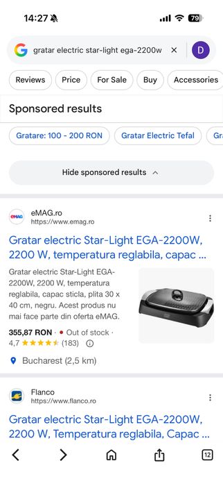 Gratar electric Starlight 2200 w temperatura reglabila, capac sticla