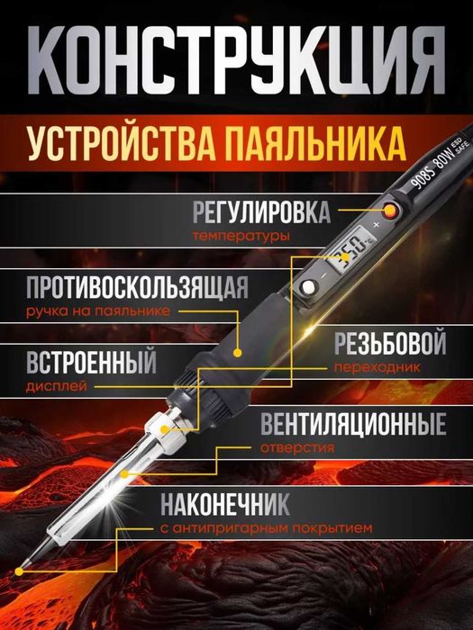 Электрический паяльник 80Вт с LCD дисплеем. 180-500 градусов. Набор