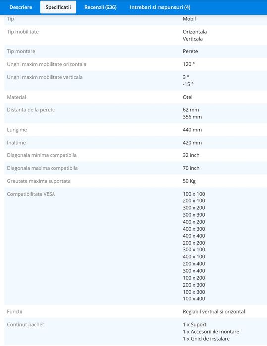 Suport TV de Perete, Pivotant, Universal