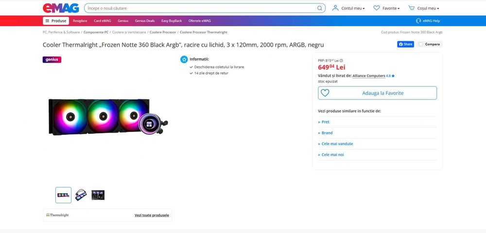 Cooler procesor cu lichid, THERMALRIGHT 360 ARGB + LCD, de la 650RON