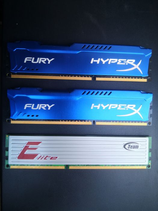 3 x memorii ram 4gb 2xKingston Fury și 1xTeam Elite ddr3  1333mhz