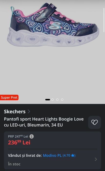 Skechers fete, Heart Lights Boogie Love cu LED, originali, mărimea 33