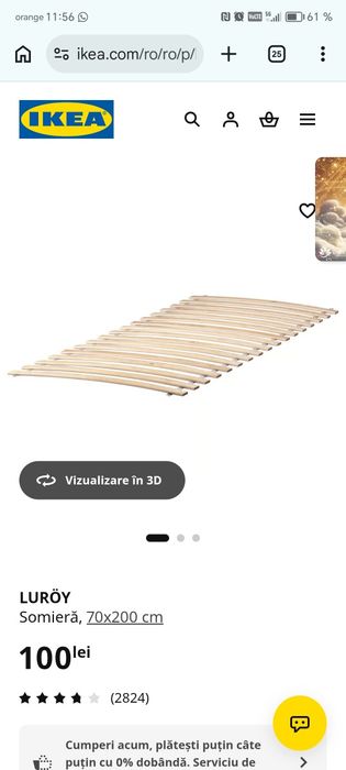 Cadru pat alb, 140/200 cm, cu somiere