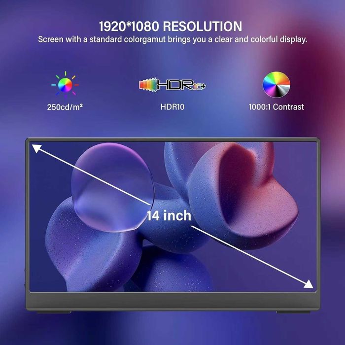 14" IPS FULLHD Портативный монитор для ноутбука ,телефона,приставки