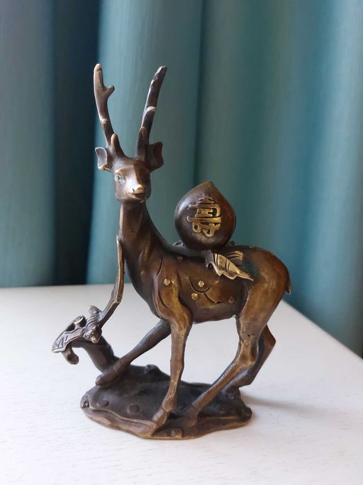 Sculptura Chineza Deosebita Bronze Yuanbao Sika! Foarte Rar!