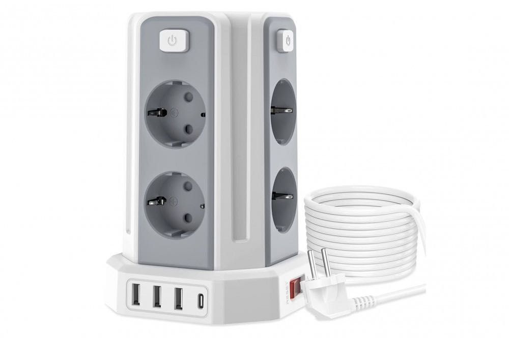 Prelungitor turn Sameriver, 8 prize, 4xUSB, protecție, 3m, 2500W