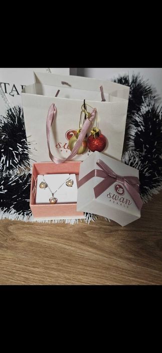 Сребърно колие с перли комплект с обеци