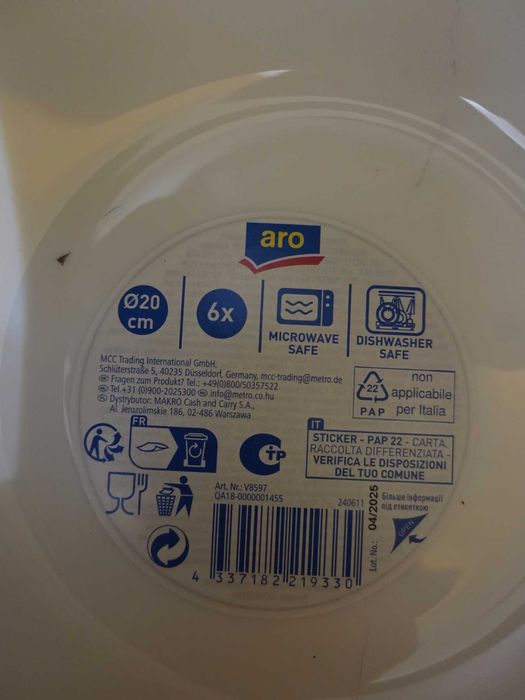 Чинии Aro - 3 комплекта х 6 броя - 25 см, 20 см и 18 см