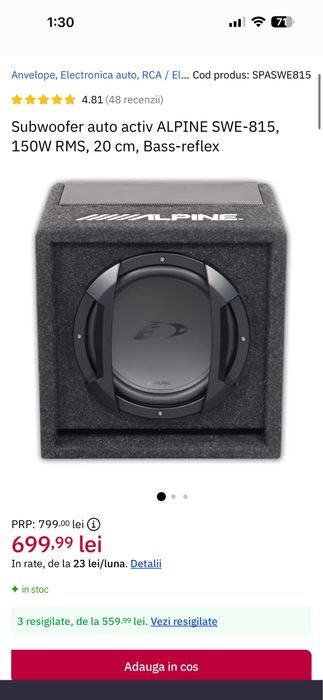 Subwoofer auto activ Alpine SWE-815