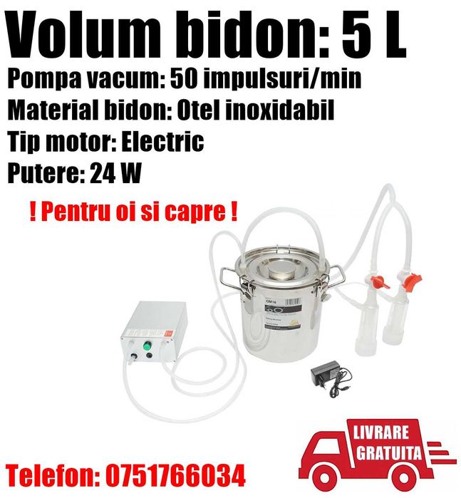 Aparat Muls Mulgatoare 1 Post Bidon Inox 5 Litri Capre Oi