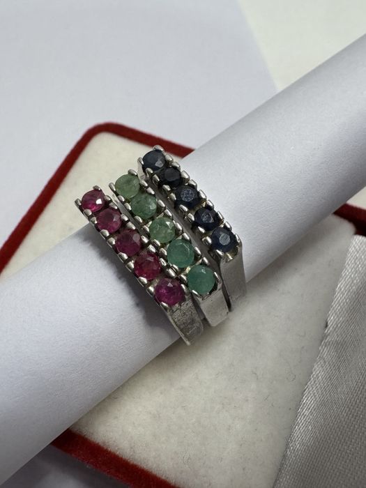 Set 3 inele argint 925, cu pietre pretioase (safir, smarald, rubin)