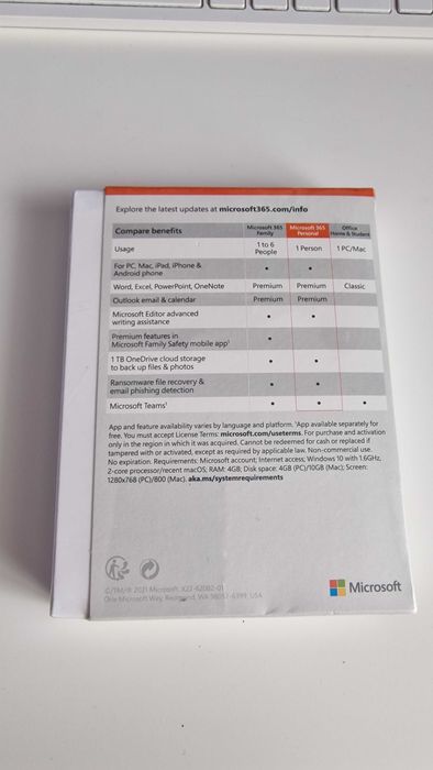 Licență Microsoft 365 Personal - 1 An (12 Luni) / 1 Utilizator - Nou, Sigilat