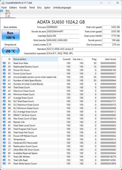 SSD ADATA Ultimate SU650 1TB, SATA-III 2.5 inch, ca NOU, 11 ZILE DE FUNCTIONARE ,