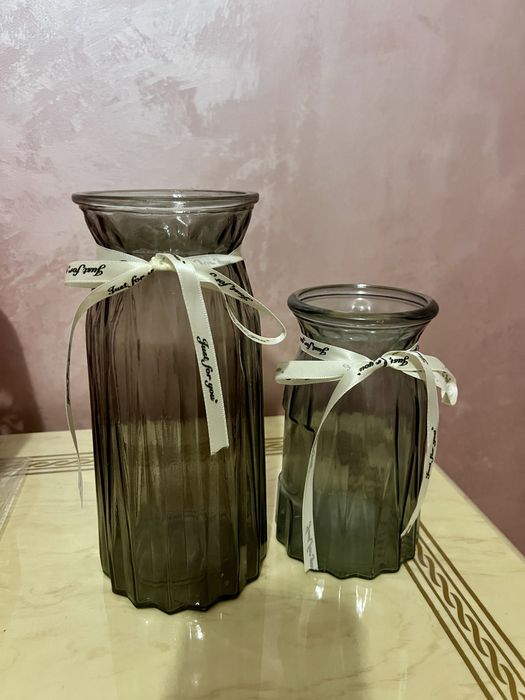 2 вазы набор серое стекло