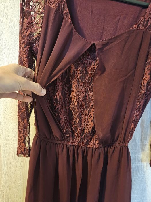 Rochie de ocazie cu dantelă, culoarea vișiniu/burgundy