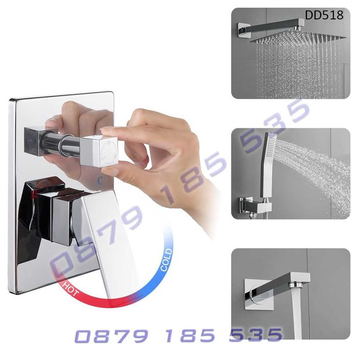 Луксозен душ система вграждане стенен смесител цвят хром слушалка пита