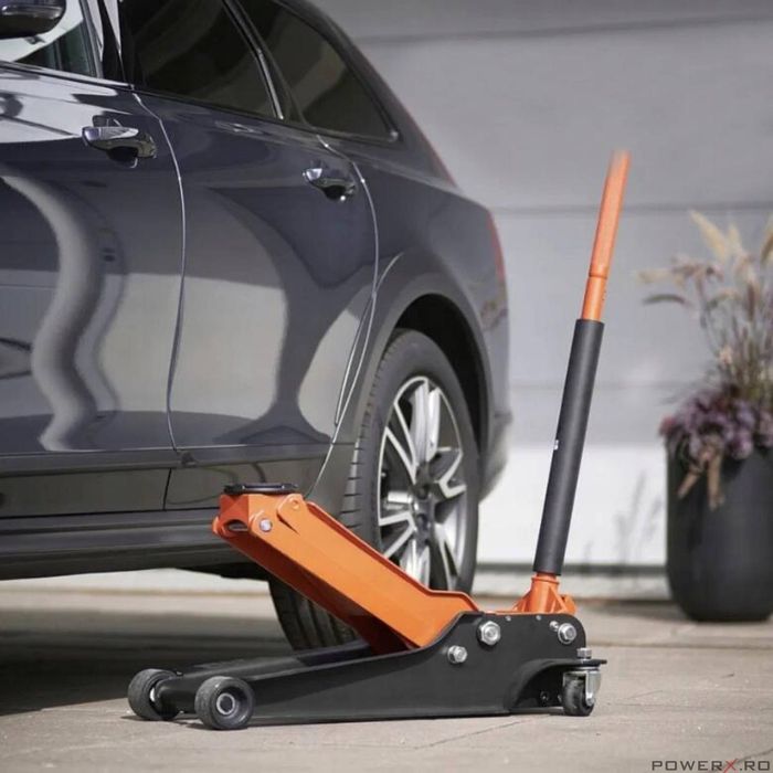 Cric hidraulic tip crocodil 4 tone, cu roti, 95-552 mm, 2 cilindrii,