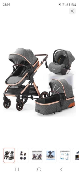 Коляска +автокресло трансформер Belekoo x1 серый