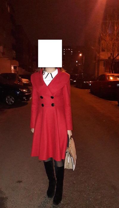 palton roșu midi 100% lână