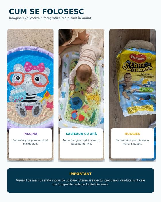 Set piscină Intex + saltea cu apă + 8 Huggies – 50 lei