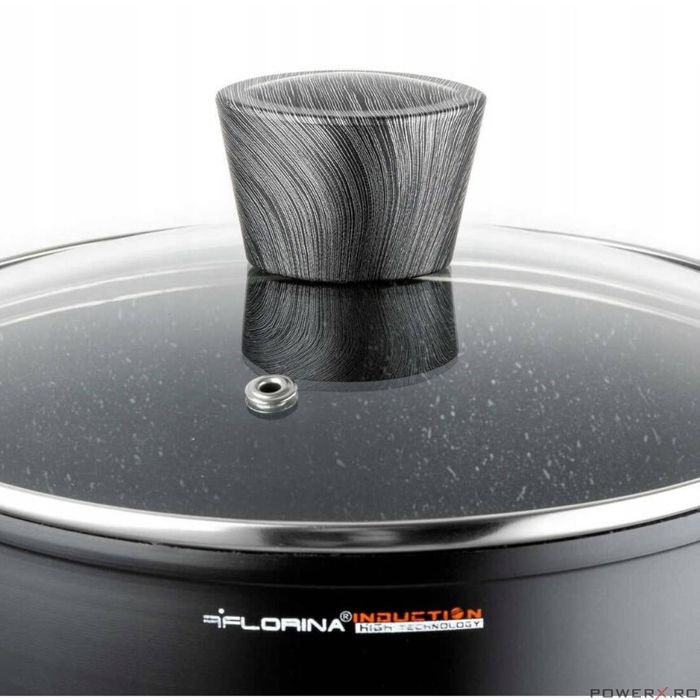 Oala din aluminiu cu invelis din marmura, cu capac din sticla, 20cm,