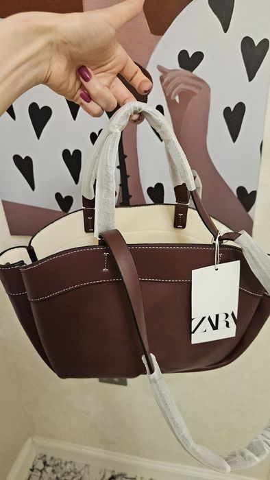 Сумка шоппер бордовая zara