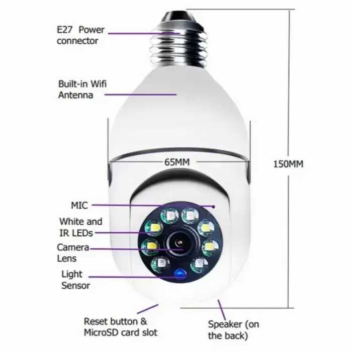 Въртяща се WIFI камера за фасунга FULL HD, 360°