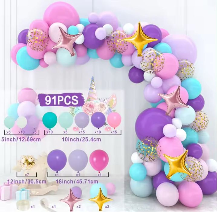 Kit de baloane pentru arcada roze/roz/albastru/unicorn