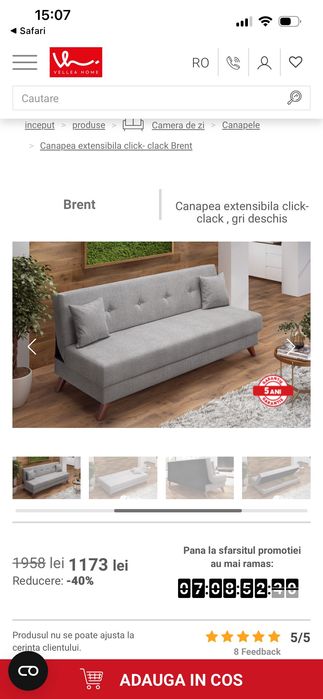 Canapea extensibilă gri