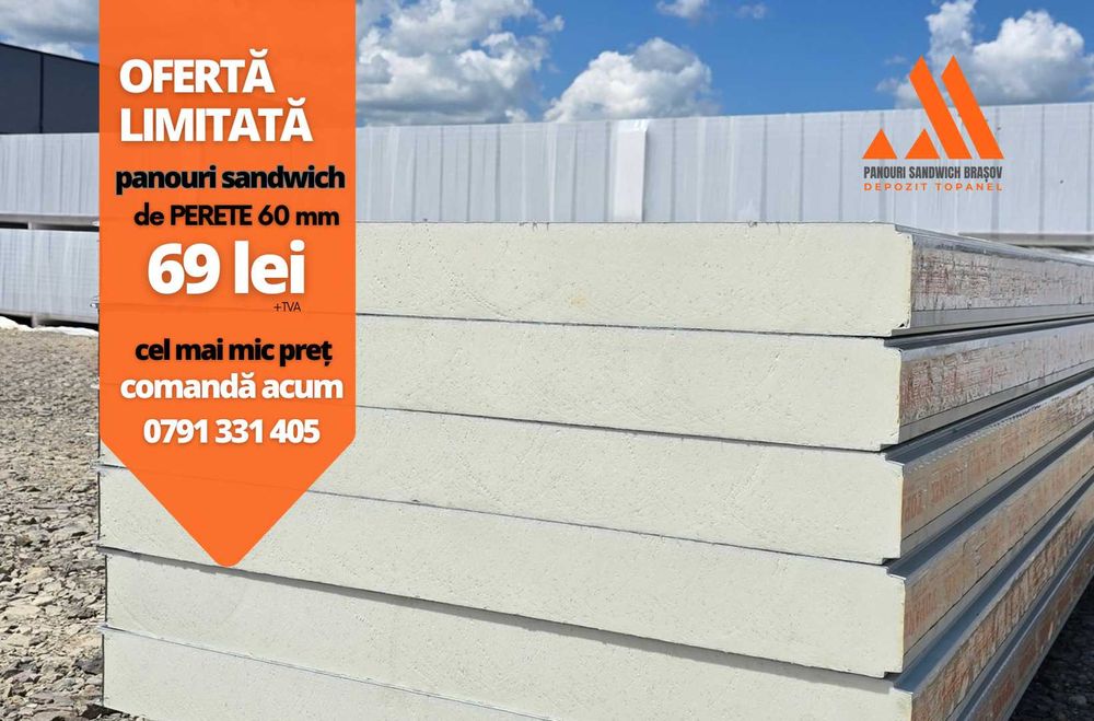 PROMOȚIE PANOURI SANDWICH de ACOPERIȘ, 60 mm - 79 lei - stoc limitat