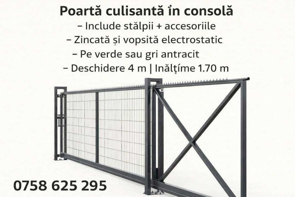 Poarta autoportanta / poarta culisanta in consola/ plasa dubla /