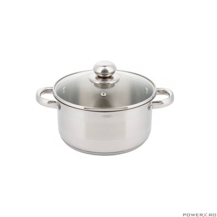 Oala din inox 6litri cu capac sticla, 24 cm,fund termic multistrat,