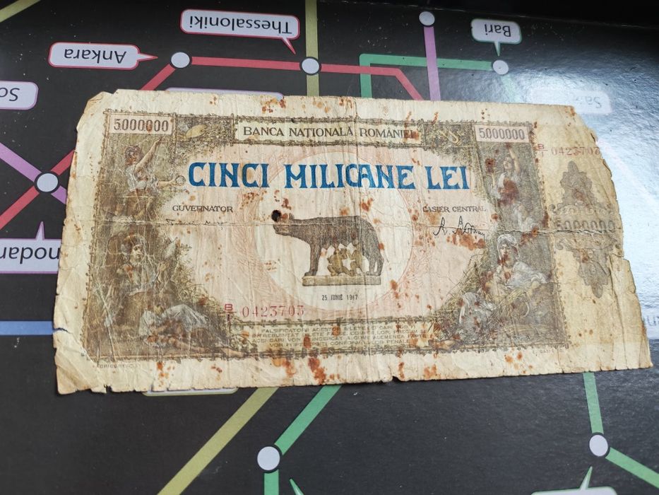 Bancnotă 5.000.000 Lei 1947 - Model "Lupoaica", Autentică
