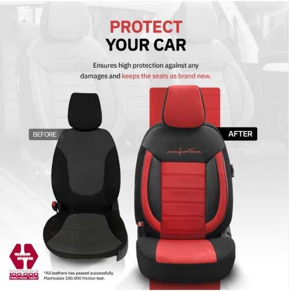 Луксозна тапицерия OTOM текстил с еко кожа COMFORT LINE Design – Червено-Черна с червен шев