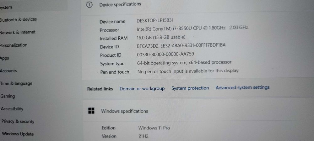 Laptop Lenovo E580  i7-8550U 4 GHz SSD+HDD 16GB RAM