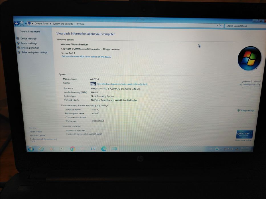 Laptop HP 15.6″ i5-4210U, 4GB RAM, Windows 7 original, baterie bună