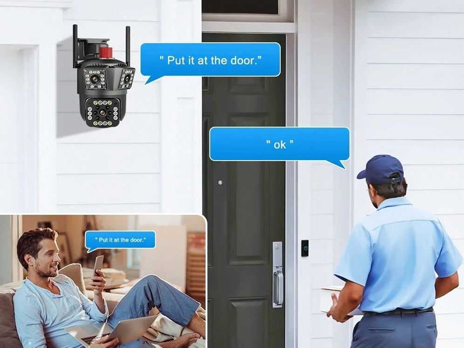 Смарт камера 220V с 3 обектива • Нощно виждане • Завъртане • V380 Pro