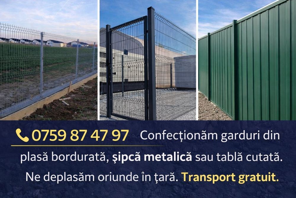 Confecționez Garduri din plasă bordurată sau șipcă metalica