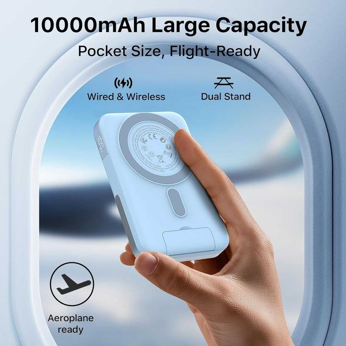 Магнитна външна батерия 10000mAh - MagSafe 22.5W със Стойка (Синя)